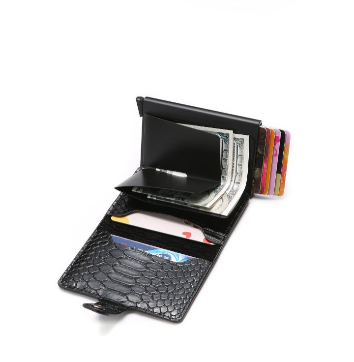 Anti-Theft Pop-Up Card Holder Wallet – Black Croc