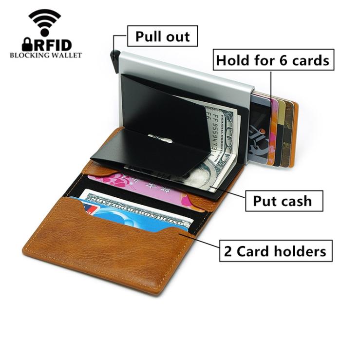 Anti-Theft Pop-Up Card Holder Wallet – Brown